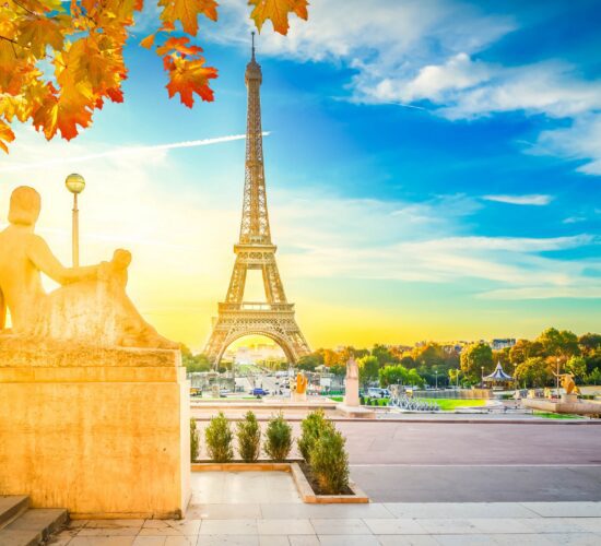 France Trip Packages / Eiffel Tower from Trocadero garden at autumn sunrise, Paris, France