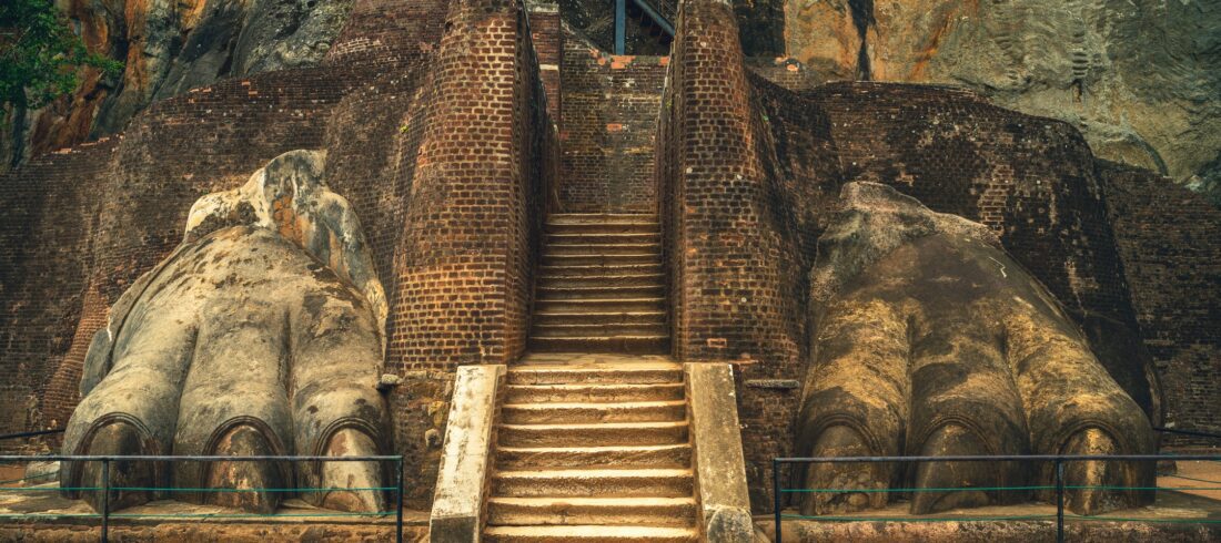 facade of lion paw of sigiriya in sri lanka