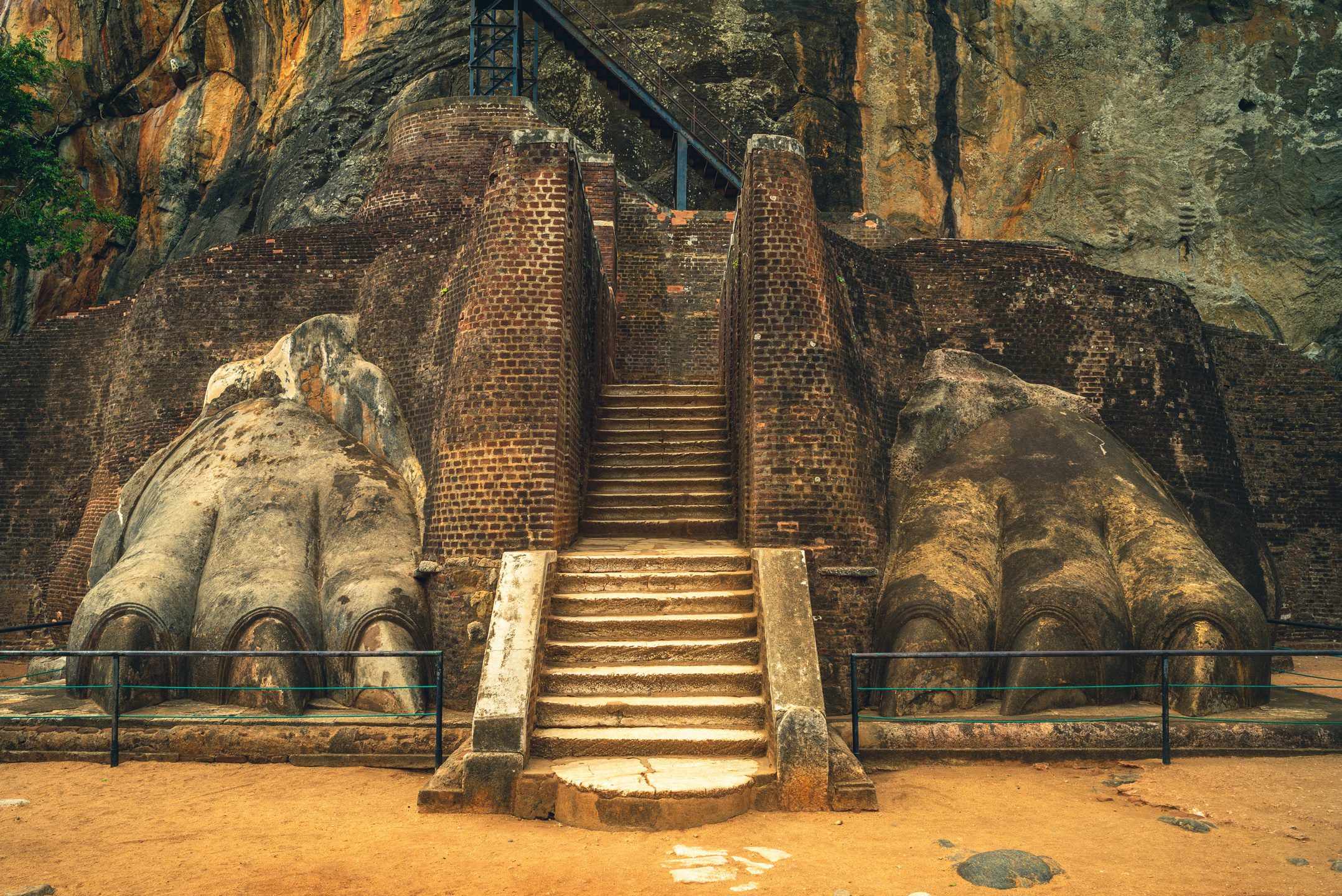facade of lion paw of sigiriya in sri lanka